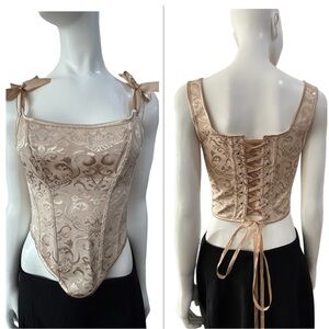 Cream Brocade Lace Up Corset Top